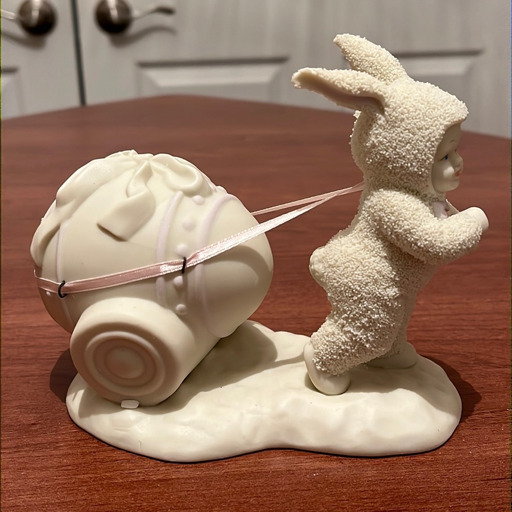 Vintage Snowbunnies, bisque porcelain figurine, “ Easter Delivery”
